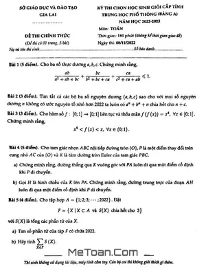 Đề thi chọn học sinh giỏi Toán THPT cấp tỉnh năm 2022 - 2023 sở GD&ĐT Gia Lai