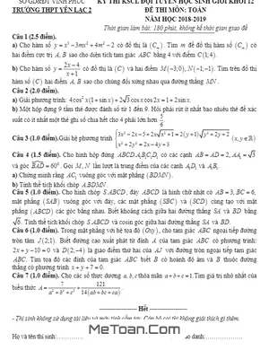 Đề thi KSCL đội tuyển HSG Toán 12 năm 2018 – 2019 trường Yên Lạc 2 – Vĩnh Phúc