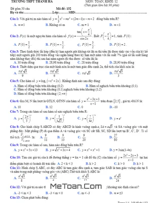Đề Thi Thử THPT Quốc Gia 2017 Môn Toán Trường THPT Thanh Hà - Hải Dương Lần 1