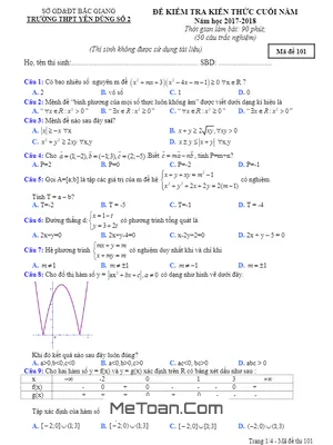 Đề kiểm tra kiến thức Toán 10 cuối năm 2017 - 2018 trường Yên Dũng 2 - Bắc Giang