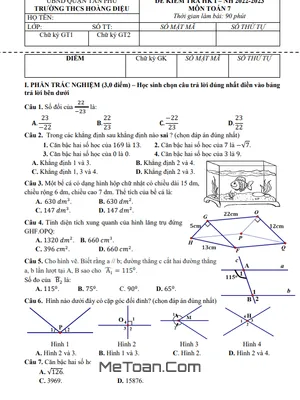 Đề thi HK1 Toán 7 năm 2022 - 2023 trường THCS Hoàng Diệu - TP.HCM (có đáp án)