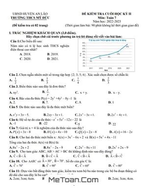 Đề Thi Học Kỳ 2 Môn Toán Lớp 7 Năm 2022 - 2023 Trường THCS Mỹ Đức - Hải Phòng