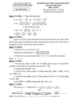 Đề HSG Toán 7 Năm 2022 - 2023 Cụm Chuyên Môn Số 02 Sơn Tây - Hà Nội