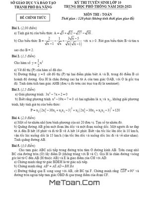 Đề thi tuyển sinh lớp 10 môn Toán năm 2020 - 2021 Sở GD&ĐT Đà Nẵng