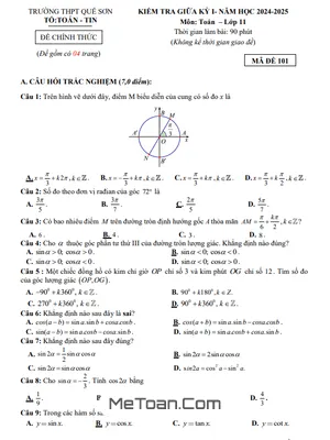 Đề Thi Giữa Kỳ 1 Toán 11 Năm 2024 - 2025 Trường THPT Quế Sơn - Quảng Nam