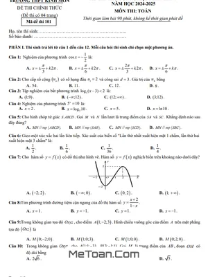Đề thi thử THPT 2025 môn Toán lần 1 trường THPT Kinh Môn – Hải Dương