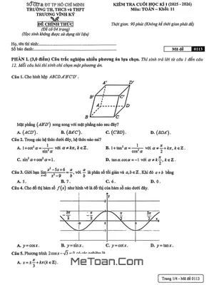 Đề thi học kì 1 Toán 11 năm học 2025 - 2026 trường Trương Vĩnh Ký - TP HCM