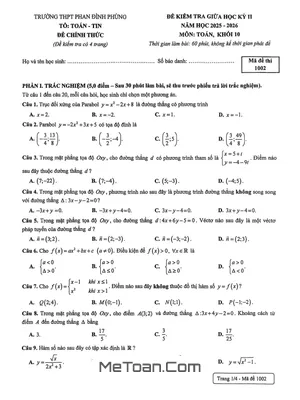 Đề giữa học kỳ 2 Toán 10 năm 2025 – 2026 trường THPT Phan Đình Phùng – Hà Nội
