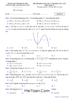 Đề thi khảo sát Toán 12 lần 3 năm 2018 - 2019 trường THPT chuyên Hưng Yên