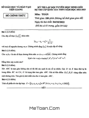 Đề chọn đội tuyển thi HSG QG môn Toán năm 2022 - 2023 sở GD&ĐT Tiền Giang