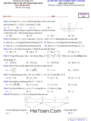 Đề thi thử THPT 2024 môn Toán trường chuyên Phan Bội Châu – Nghệ An