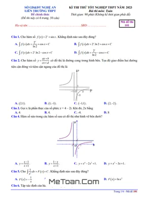 Đề thi thử tốt nghiệp THPT 2023 môn Toán liên trường THPT – Nghệ An