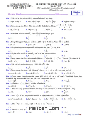 Đề thi thử Toán THPT 2021 lần 3 trường THPT Thanh Miện & Đoàn Thượng - Hải Dương