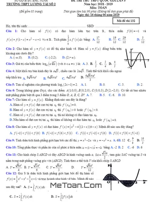 Đề thi thử Toán THPTQG 2019 trường THPT Lương Tài số 2 - Bắc Ninh lần 5