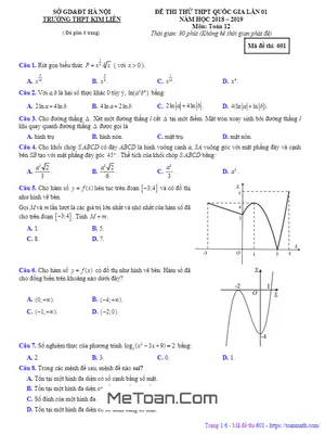 Đề thi thử Toán THPT Quốc gia 2019 trường THPT Kim Liên – Hà Nội lần 1