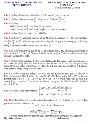 Đề thi thử THPT Quốc gia 2016 môn Toán - Toán Math biên soạn - Đề số 3