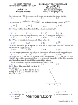Đề KSCL Lần 1 Môn Toán 10 Năm Học 2017 - 2018 Trường THPT Nguyễn Viết Xuân - Vĩnh Phúc