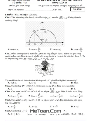 Đề Thi Giữa Kỳ 1 Toán 10 Năm 2023 - 2024 Trường THPT Phú Lộc - TT Huế