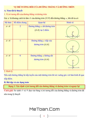 Tài Liệu Toán 9: Vị Trí Tương Đối Của Đường Thẳng Và Đường Tròn