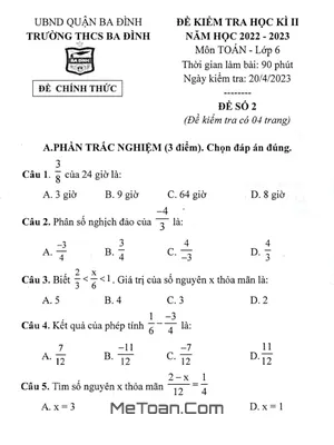 Đề Thi Học Kì 2 Môn Toán Lớp 6 Năm 2022 - 2023 Trường THCS Ba Đình - Hà Nội