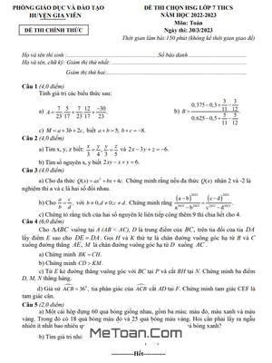 Đề thi học sinh giỏi Toán 7 năm 2022 - 2023 phòng GD&ĐT Gia Viễn, Ninh Bình