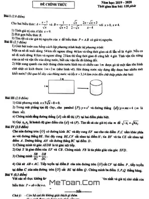 Đề thi HK2 môn Toán lớp 9 năm 2019 - 2020 trường THPT chuyên Hà Nội - Amsterdam
