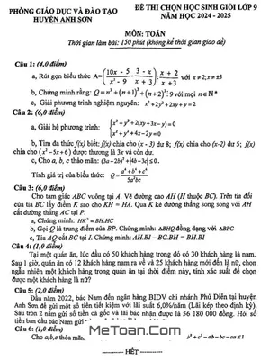 Đề thi chọn học sinh giỏi Toán 9 năm 2024 - 2025 phòng GD&ĐT Anh Sơn - Nghệ An