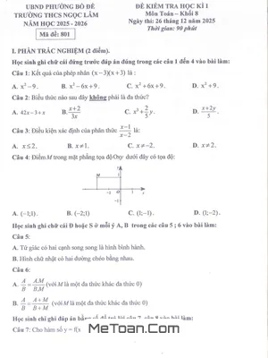 Đề Thi Học Kỳ 1 Toán 8 Năm 2025 - 2026 Trường THCS Ngọc Lâm - Hà Nội