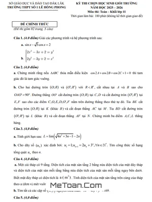 Đề Thi Chọn HSG Toán 11 Năm Học 2025 – 2026 Trường THPT Lê Hồng Phong 1 – Đắk Lắk