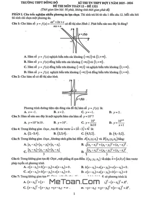 Đề Thi Thử Tốt Nghiệp THPT 2026 Đợt 1 Môn Toán Trường THPT Đông Đô – Hà Nội