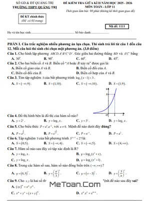 Đề Thi Giữa Kỳ 2 Toán 11 Năm 2025-2026 Trường THPT Quảng Trị: Đầy Đủ Đáp Án