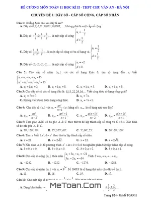 Đề Cương Học Kì 2 Toán 11 Năm 2018 - 2019 Trường Chu Văn An - Hà Nội