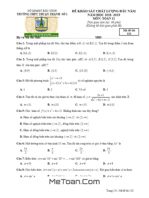 Đề KSCL đầu năm 2018 – 2019 Toán 11 trường THPT Thuận Thành 1 – Bắc Ninh