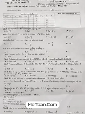 Đề thi HK1 Toán 10 năm học 2017 - 2018 trường THPT Kim Liên - Hà Nội