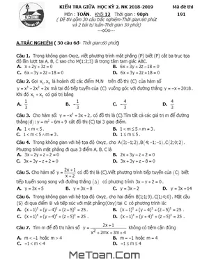 Đề thi giữa HK2 Toán 12 năm 2018-2019 trường THPT Gia Định - TP.HCM (có đáp án)