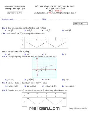 Đề thi KSCL Toán 12 lần 2 năm 2018 – 2019 trường Hậu Lộc 1 – Thanh Hóa