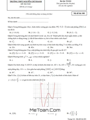 Đề Thi Thử Toán TN THPT 2021 Trường THPT Nguyễn Chí Thanh - Quảng Bình