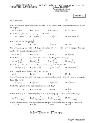 Đề thi thử Toán THPT Quốc gia 2018 trường THPT Đặng Thúc Hứa - Nghệ An (có đáp án)
