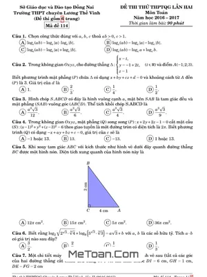 Đề thi thử THPT Quốc gia 2017 môn Toán trường THPT chuyên Lương Thế Vinh - Đồng Nai lần 2