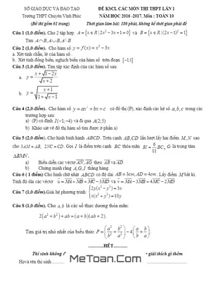 Đề khảo sát chất lượng Toán 10 lần 1 - Trường Chuyên Vĩnh Phúc