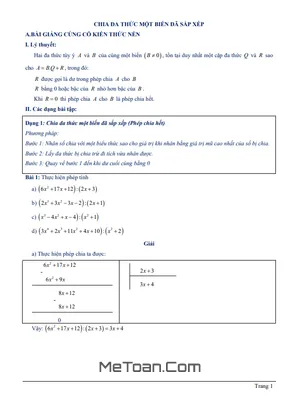 Chuyên Đề Chia Đa Thức Một Biến Đã Sắp Xếp Lớp 8