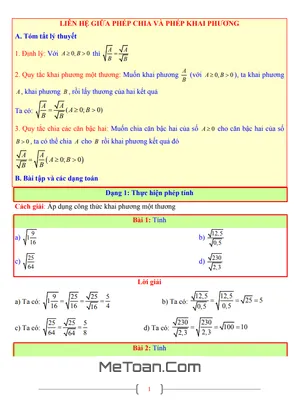 Tài liệu Toán 9: Liên Hệ Giữa Phép Chia và Phép Khai Phương
