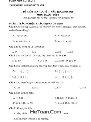 Trọn bộ đề tham khảo cuối kì 1 Toán lớp 6 năm 2023 - 2024 phòng GD&ĐT quận 8 - TP.HCM