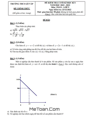 Đề Thi Học Kì 1 Toán 9 Năm 2022 - 2023 Trường THCS Gò Vấp - TP.HCM