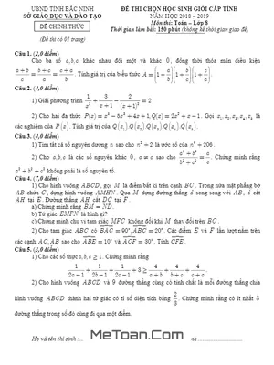Đề thi học sinh giỏi Toán 8 năm học 2018 - 2019 sở GD&ĐT Bắc Ninh