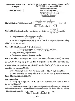 Đề chọn đội tuyển thi HSG QG môn Toán THPT năm 2024 - 2025 sở GD&ĐT Nam Định
