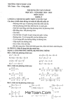 Đề Cương Ôn Tập Cuối Kì 1 Toán 9 Năm 2024 - 2025 Trường THCS Ngọc Lâm - Hà Nội