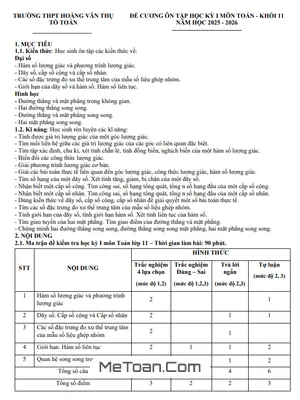 Đề cương cuối kỳ 1 Toán 11 năm 2025 – 2026 trường THPT Hoàng Văn Thụ – Hà Nội