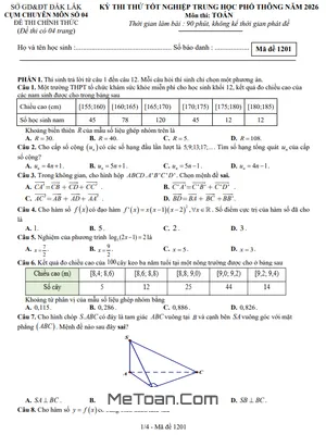 Đề Thi Thử Tốt Nghiệp THPT 2026 Môn Toán Cụm Chuyên Môn Số 04 – Đắk Lắk Có Đáp Án Chi Tiết
