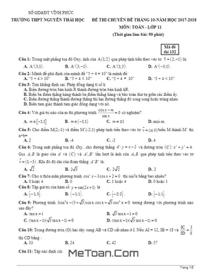 Đề thi chuyên đề tháng 10 năm học 2017 - 2018 môn Toán 11 trường Nguyễn Thái Học - Vĩnh Phúc